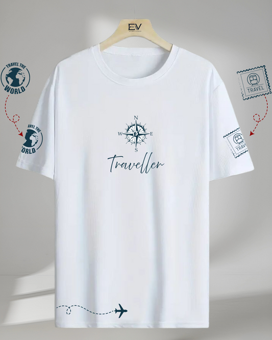 ESROVERSE
White oversized travel-themed T-shirt featuring navy blue compass design, airplane trail, and travel stamp graphics on sleeves — unisex casual wear
ESROVERSE | OVERSIZED T-SHIRT | TRAVELLER | Teen | Free Shipping | Free Delivery