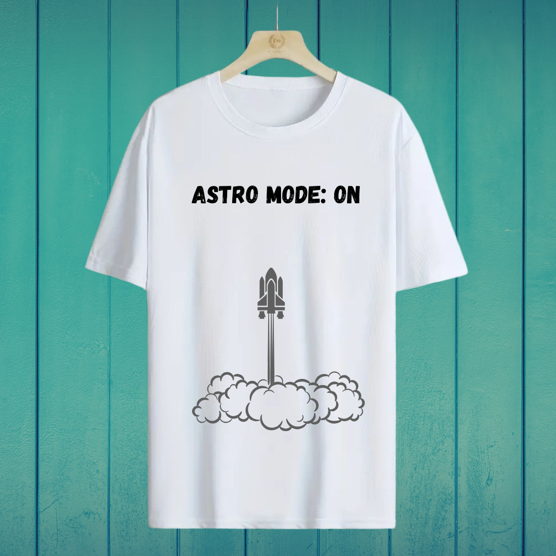 Oversized white cotton t-shirt with astro mode graphic – ESROVERSE, free shipping included
