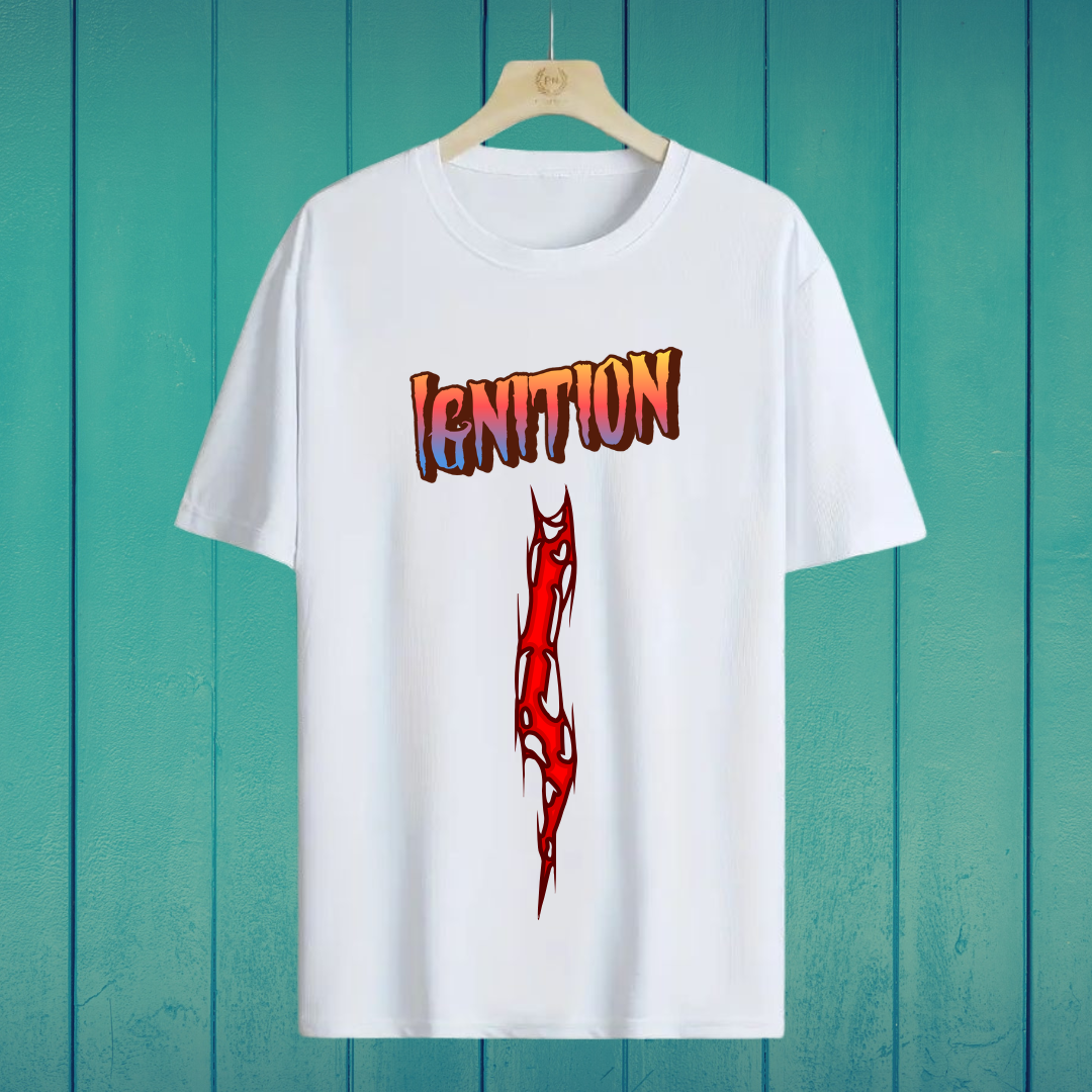 Oversized white cotton t-shirt with ignition graphic – ESROVERSE, free shipping included
