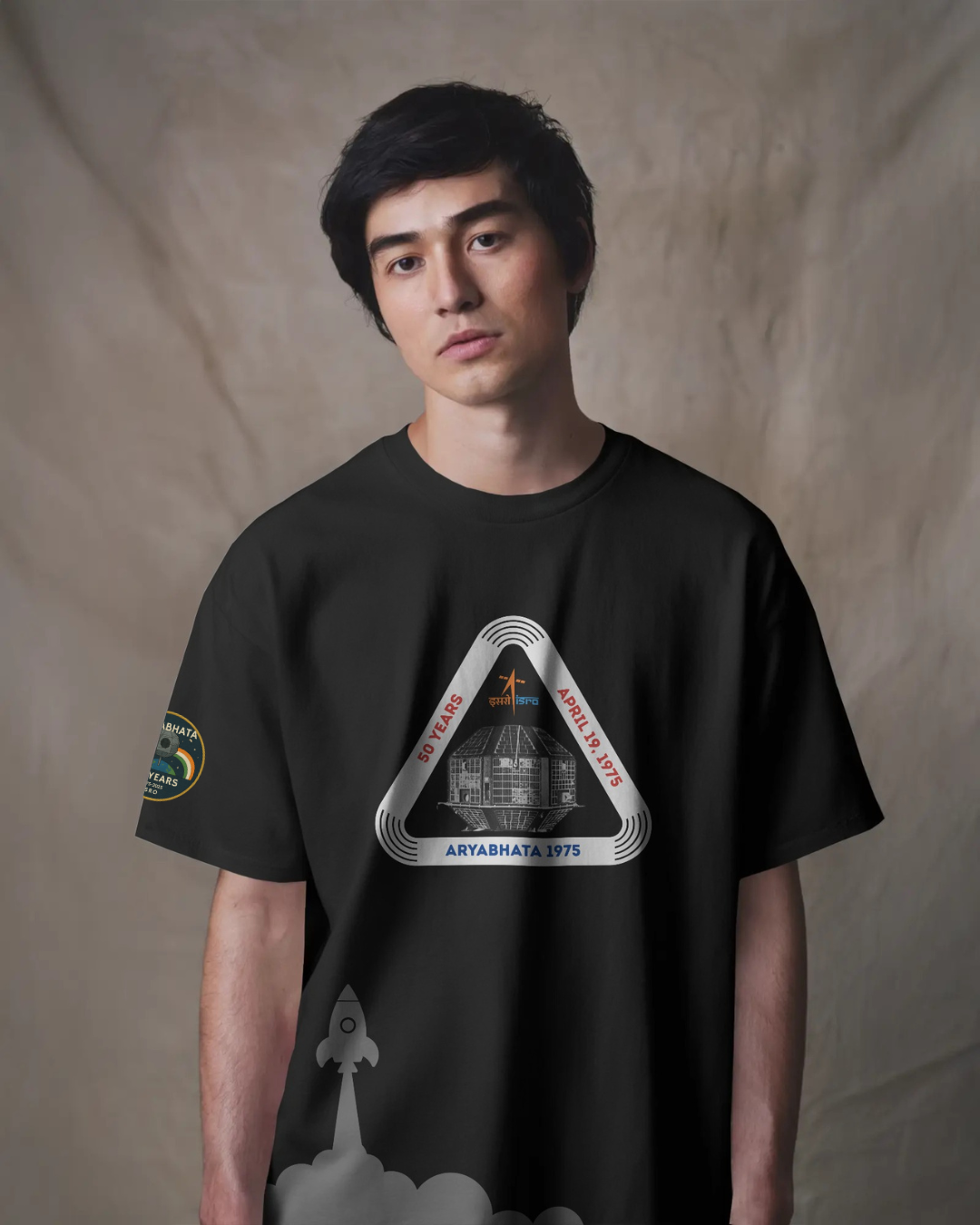ISRO BLACK Oversized ARYABHATA SATELITE T-shirt by ESROVERSE – includes free shipping