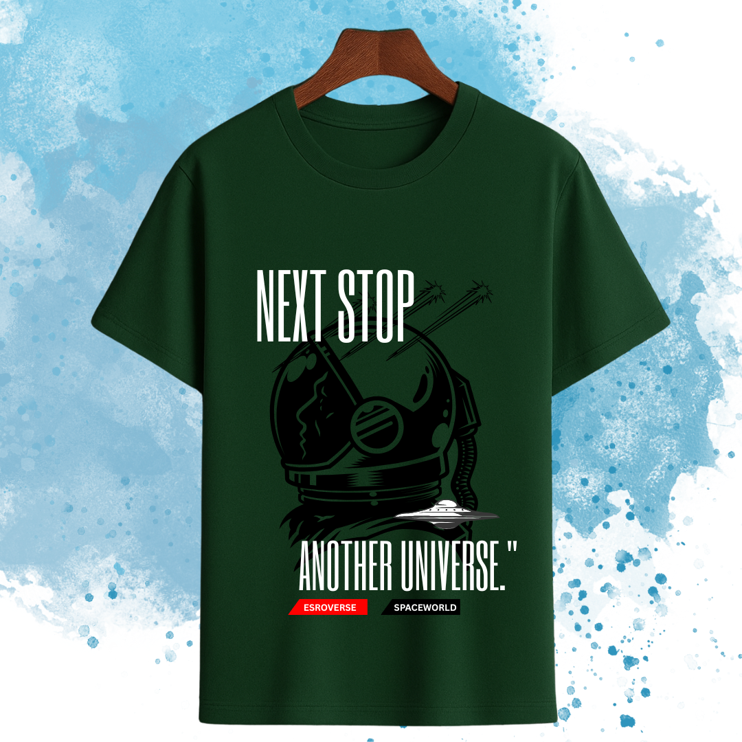 Oversized olive green cotton t-shirt with universe graphic – ESROVERSE, free shipping included