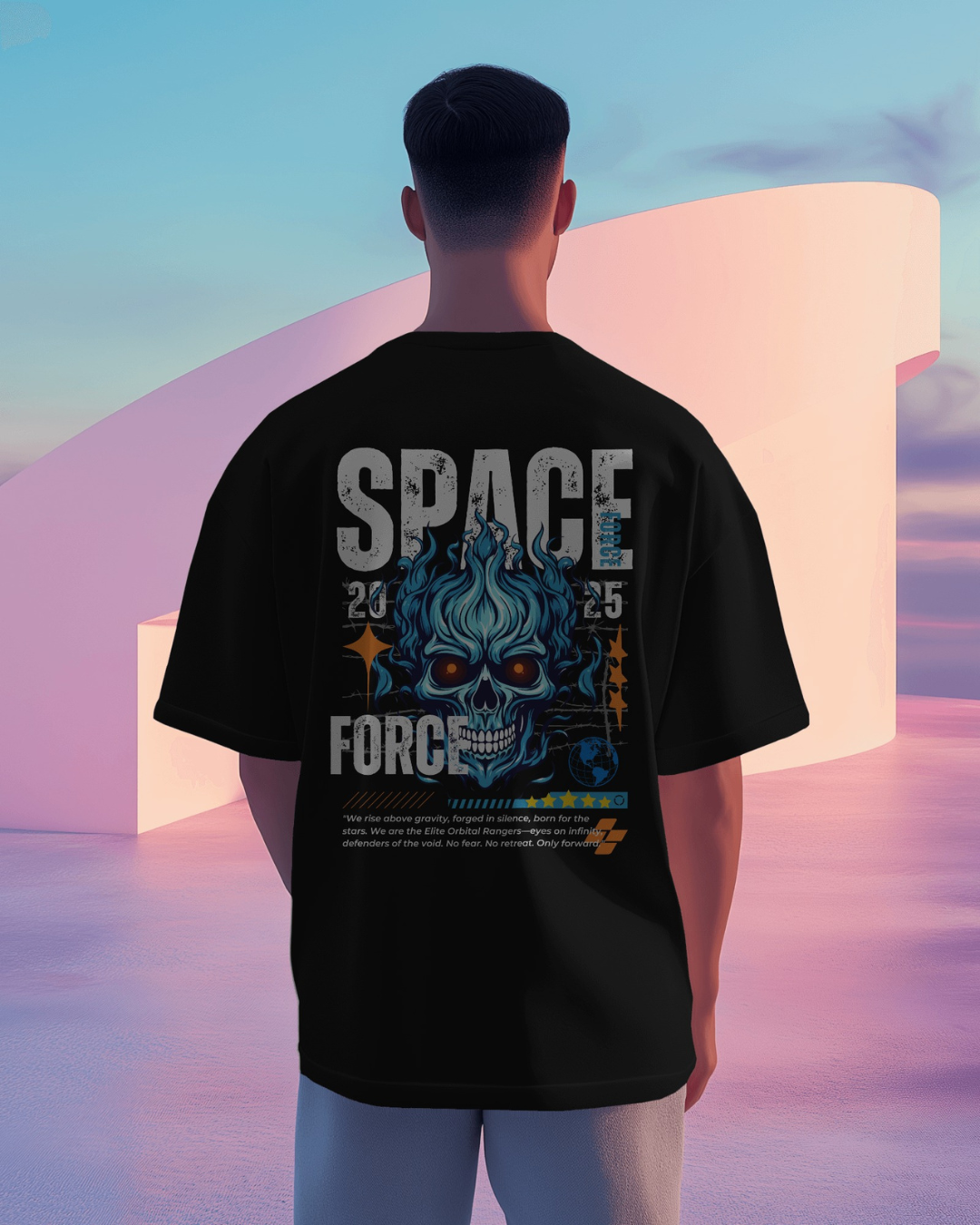Black color skull space oversized astronaut t-shirt by ESROVERSE – includes free shipping - Style - French Terry cotton T-shirt