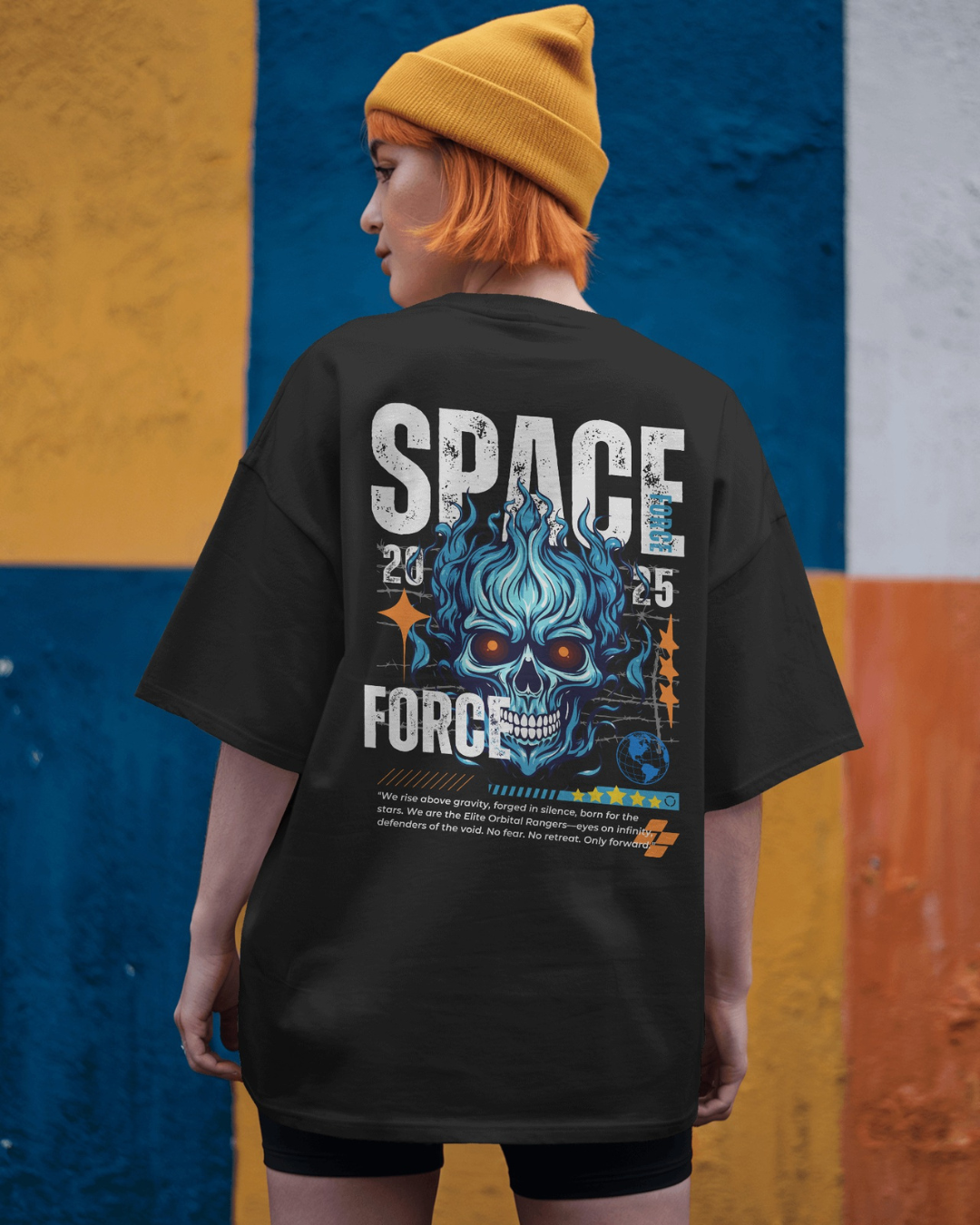 Black color skull space oversized astronaut t-shirt by ESROVERSE – includes free shipping - Style - French Terry cotton T-shirt