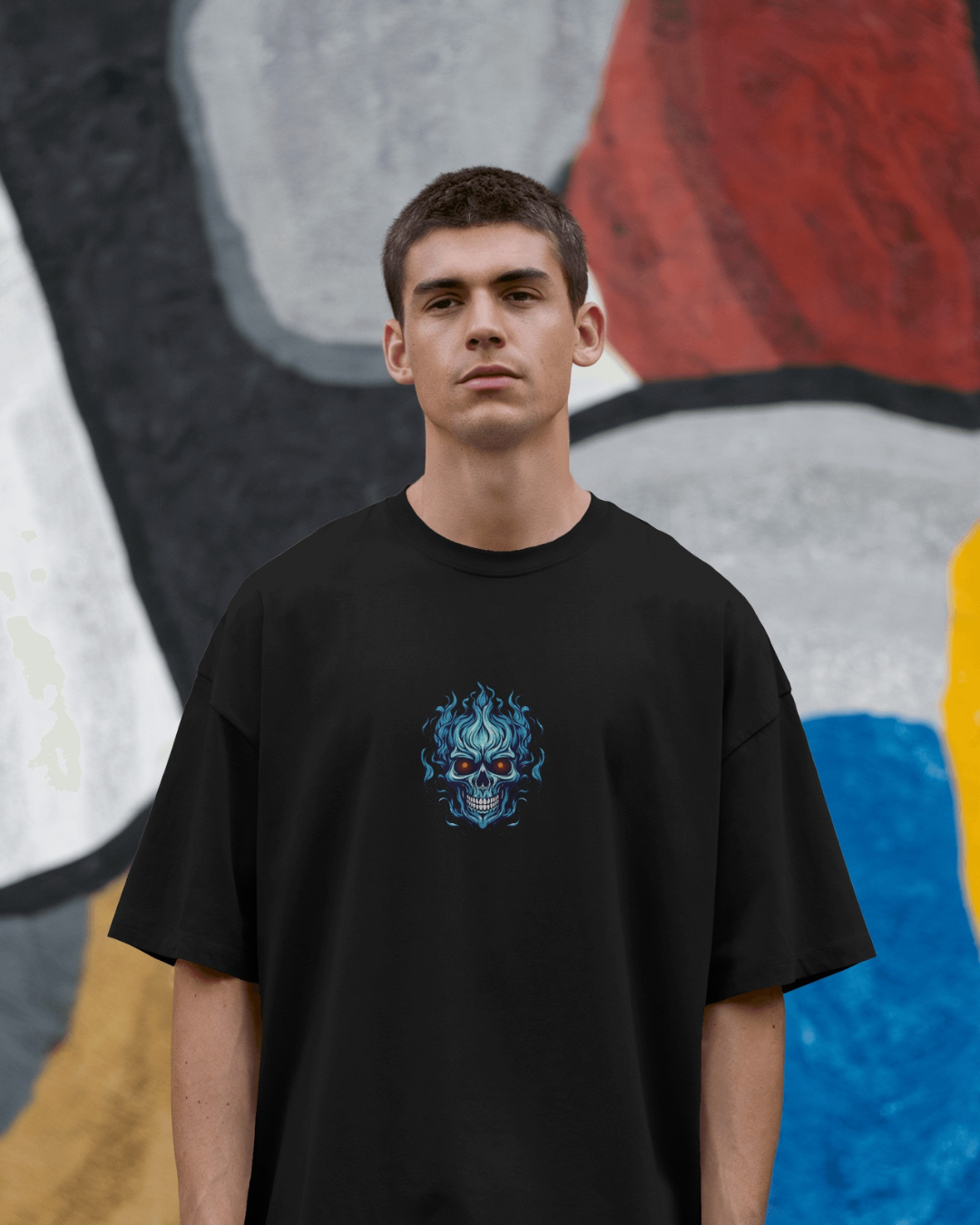 Black color skull space oversized astronaut t-shirt by ESROVERSE – includes free shipping - Style - French Terry cotton T-shirt