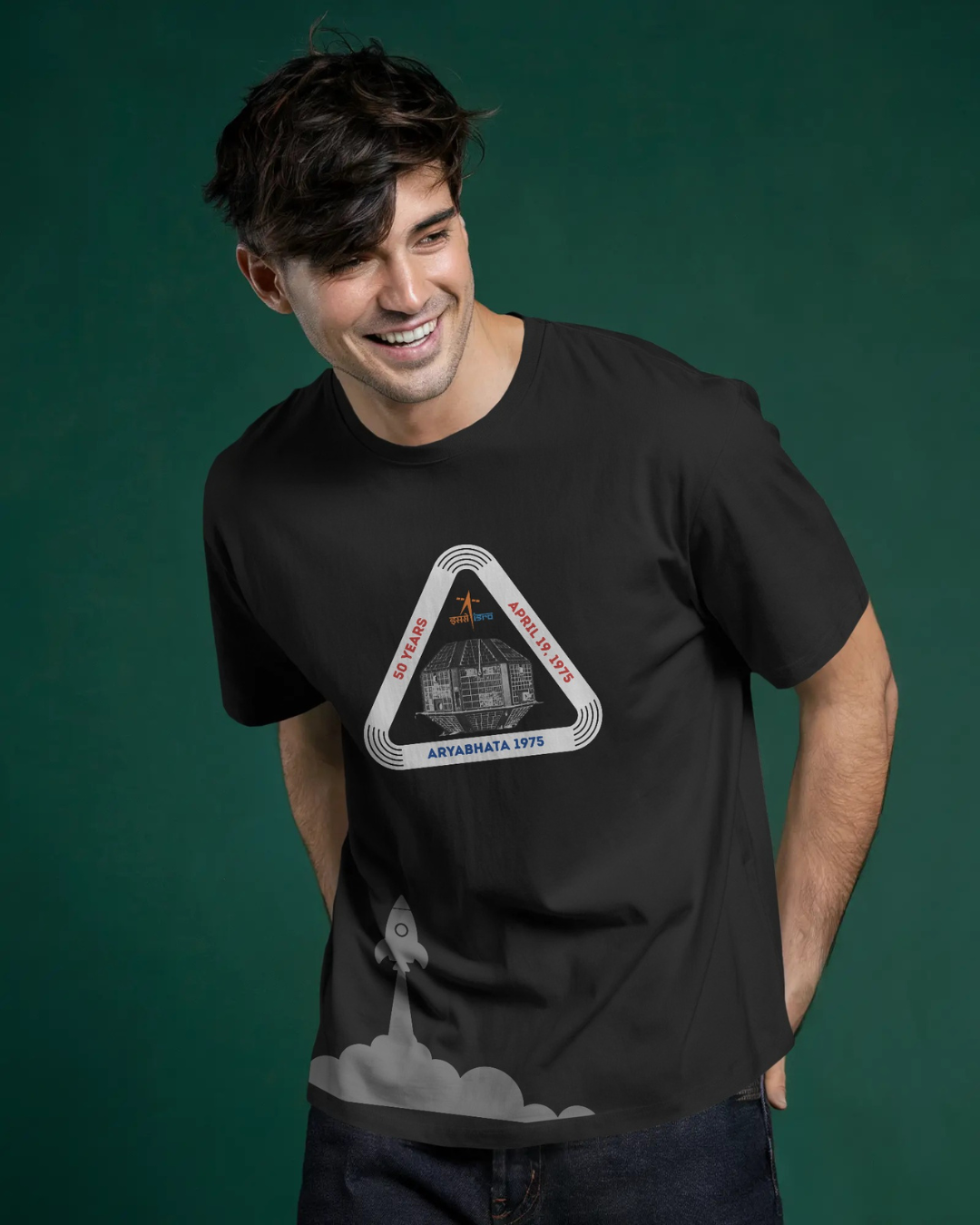 ISRO BLACK Oversized ARYABHATA SATELITE T-shirt by ESROVERSE – includes free shipping