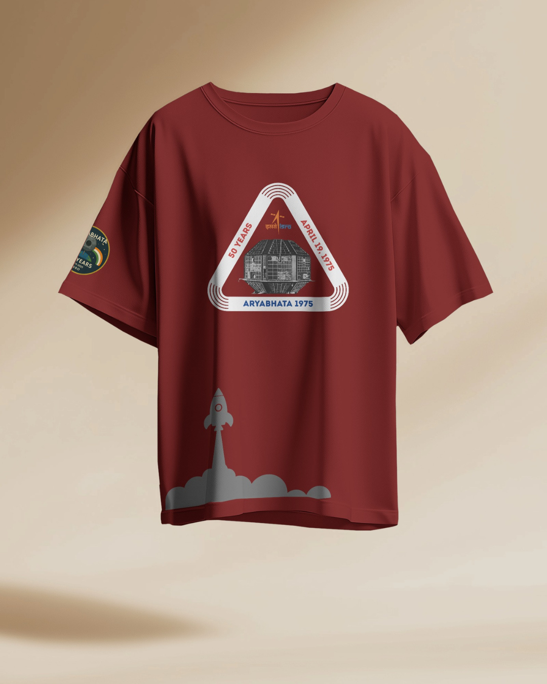 MAROON Oversized ISRO ARYABHATA SATELITE T-shirt by ESROVERSE – includes free shipping