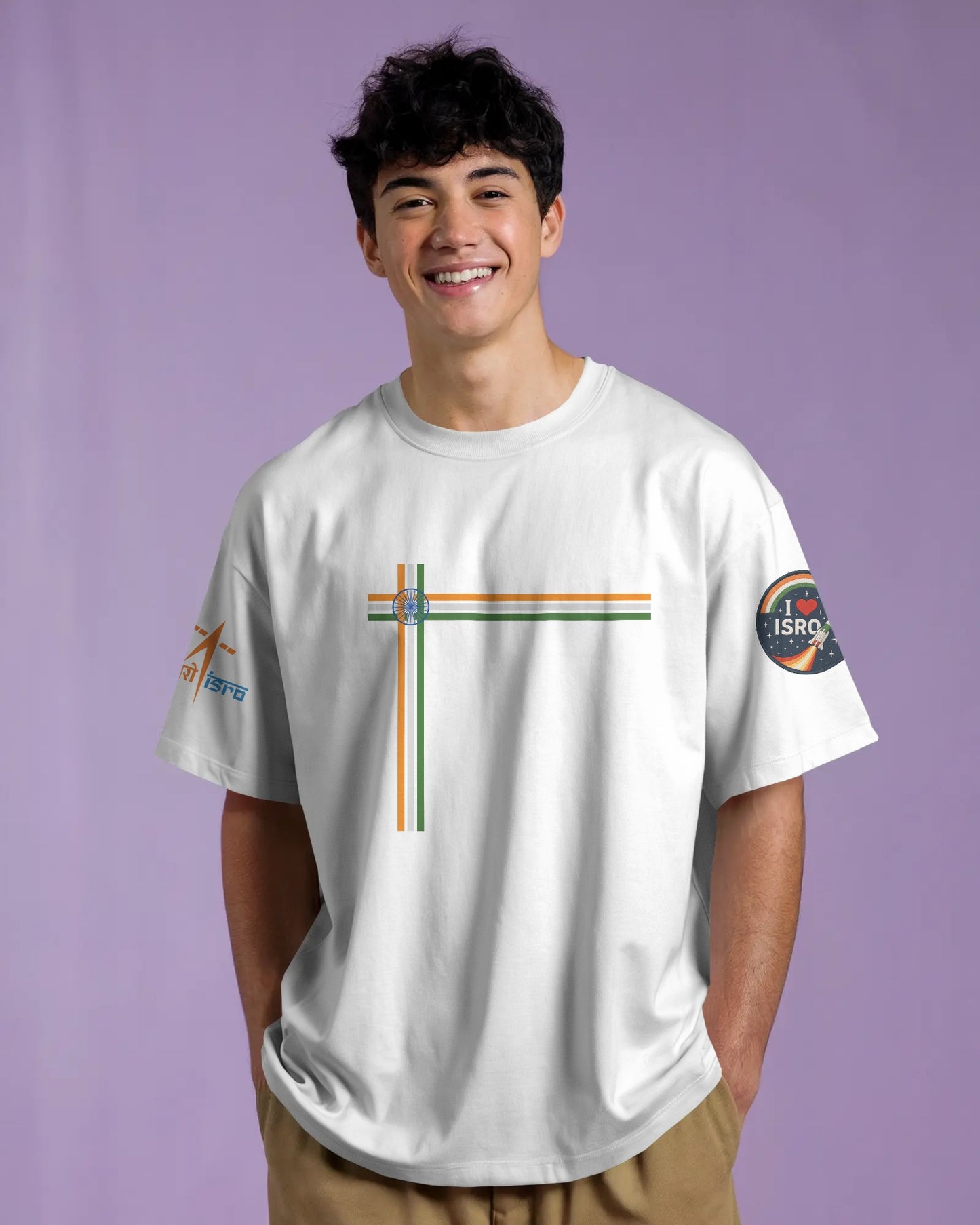 White oversized astronaut Tricolor t-shirt by ESROVERSE β includes free shipping, India Pride, India Love T-shirt