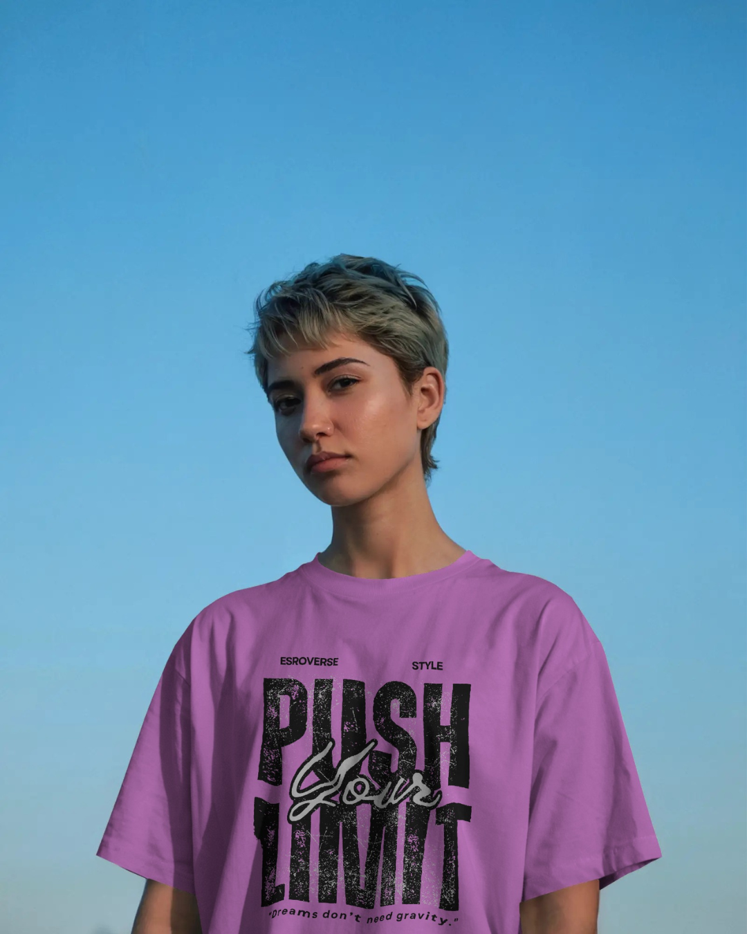 Lavender oversized astronaut Push Your Limit t-shirt by ESROVERSE – includes free shipping
