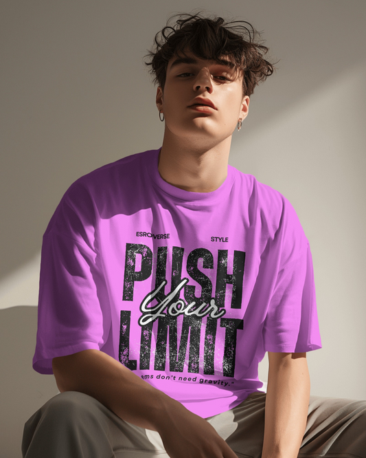 Lavender color oversized astronaut Push Your Limit space t-shirt by ESROVERSE – includes free shipping