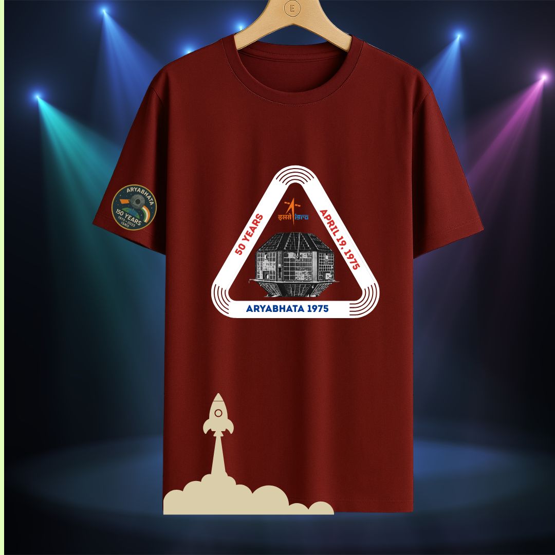 MAROON COLOR Oversized ISRO ARYABHATA SATELITE T-shirt by ESROVERSE – includes free shipping