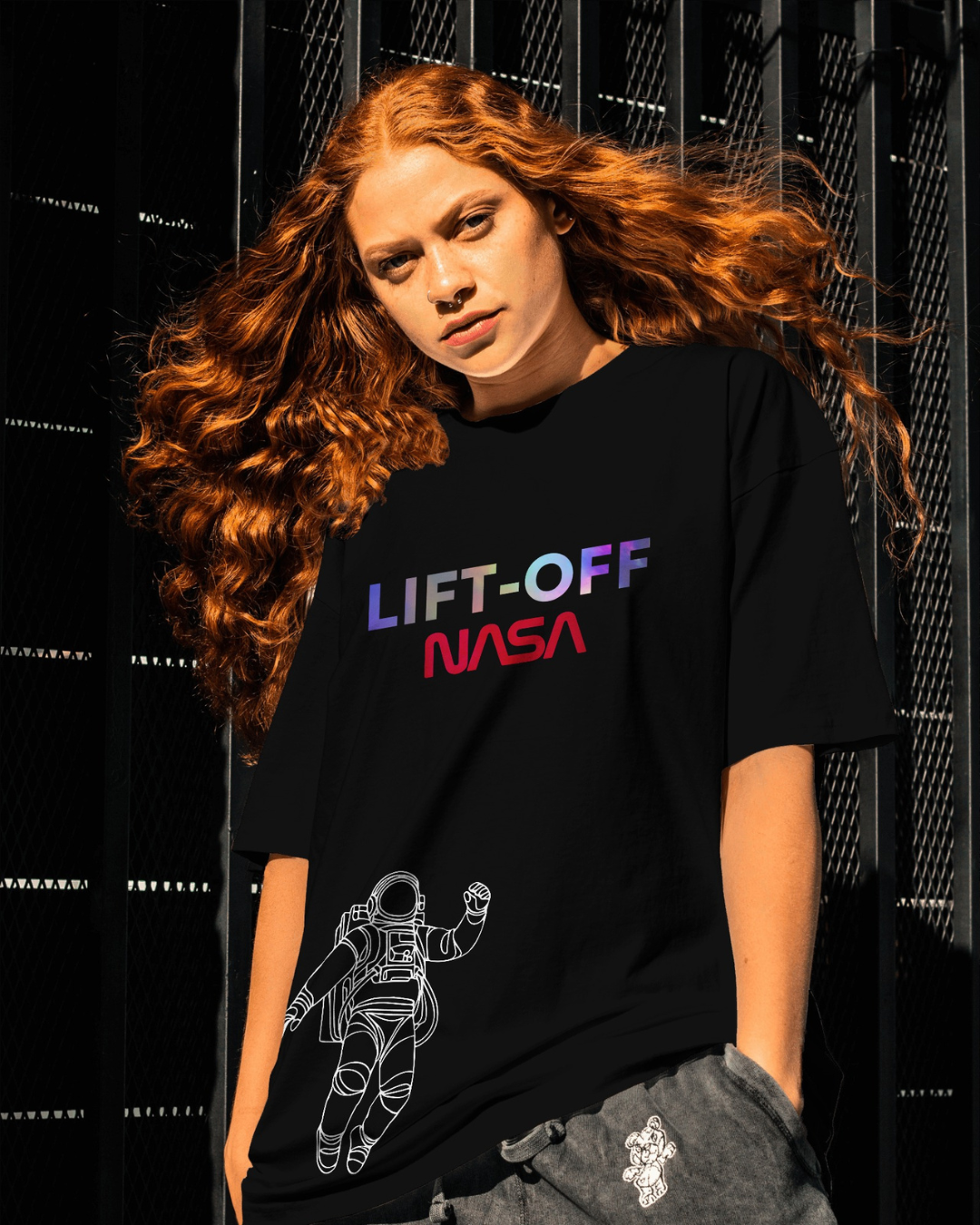 Black color oversized NASA astronaut t-shirt by ESROVERSE β includes free shipping - NASA Coffee color Oversized T-shirt