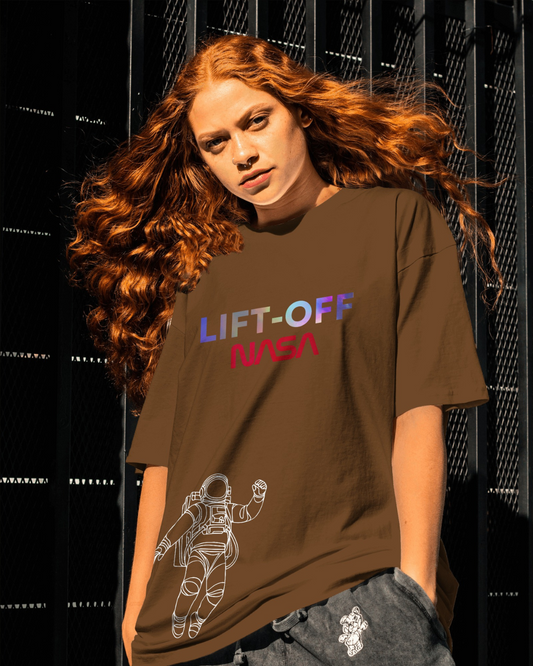 Coffee color oversized NASA astronaut t-shirt by ESROVERSE – includes free shipping - NASA Coffee color Oversized T-shirt