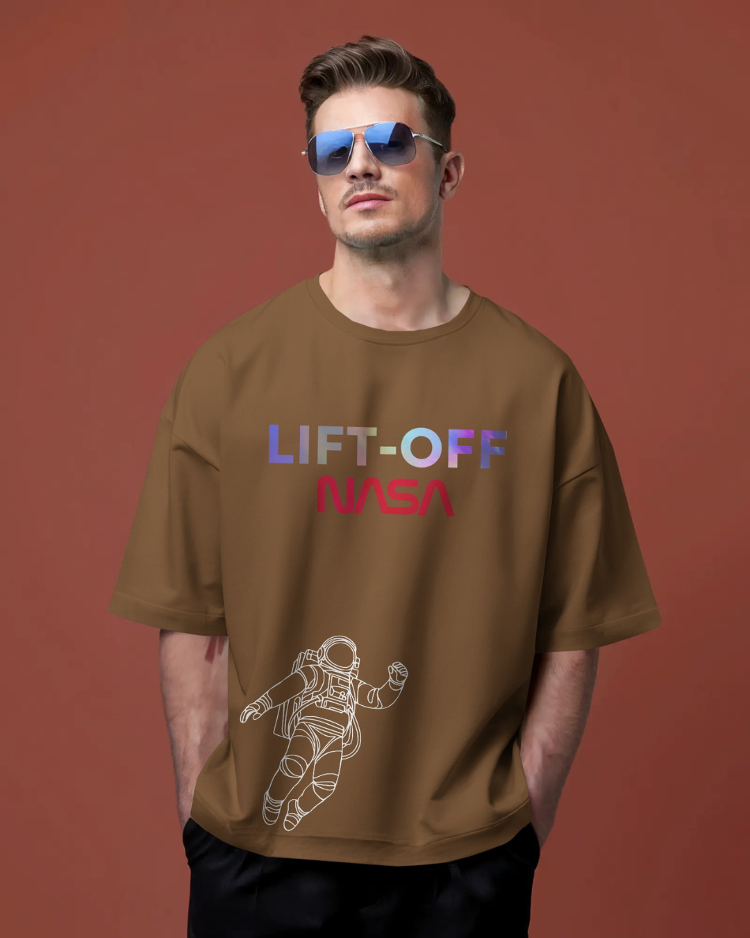 Coffee color oversized NASA astronaut t-shirt by ESROVERSE β includes free shipping - NASA Coffee color Oversized T-shirt