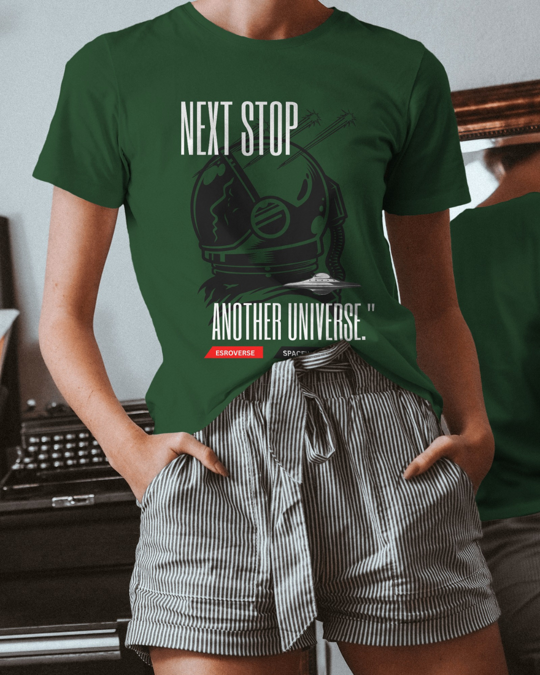 Olive green half sleeves unisex astronaut t-shirt by ESROVERSE – includes free shipping