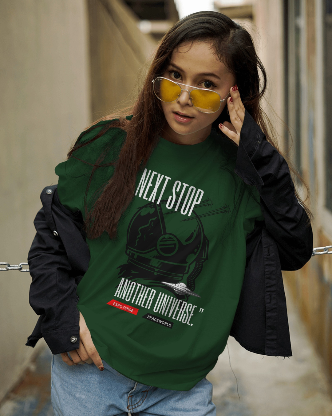 Olive green oversized unisex astronaut t-shirt by ESROVERSE – includes free shipping