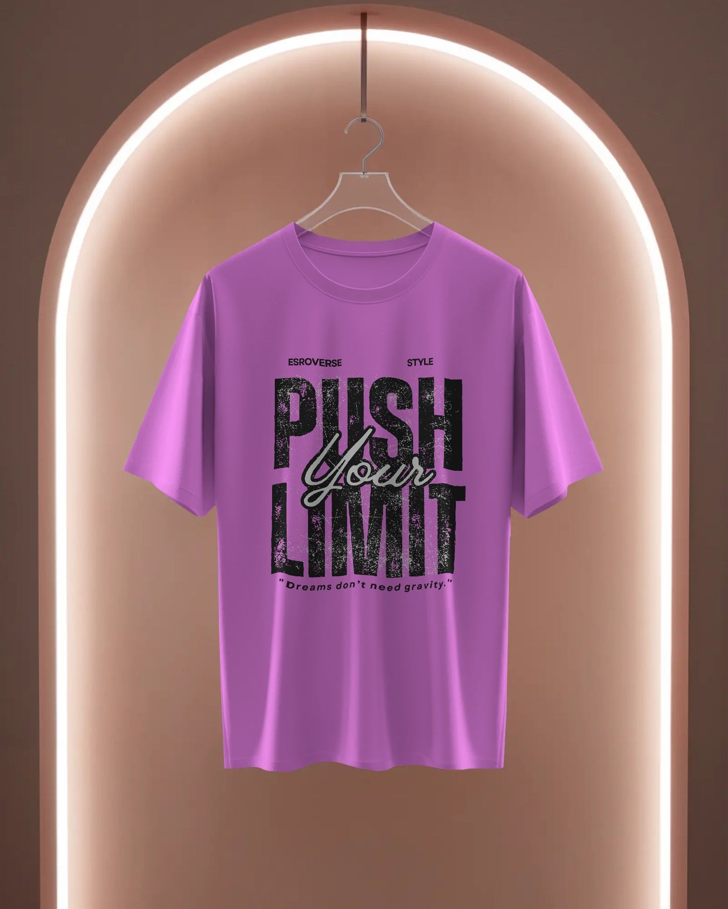 Lavender oversized astronaut Push Your Limit t-shirt by ESROVERSE – includes free shipping