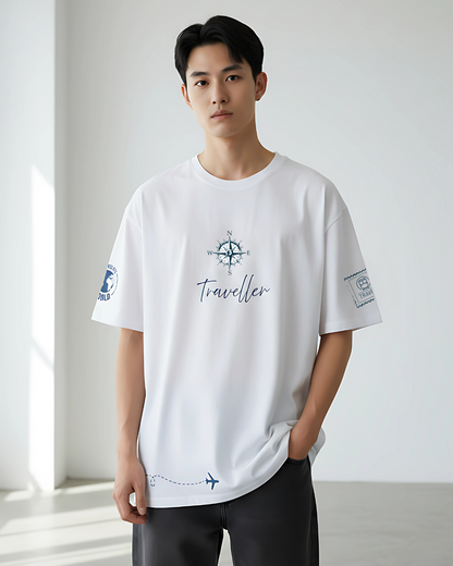 ESROVERSE
White oversized travel-themed T-shirt 
ESROVERSE | OVERSIZED T-SHIRT | TRAVELLER | Teen | Free Shipping | Free Delivery  
