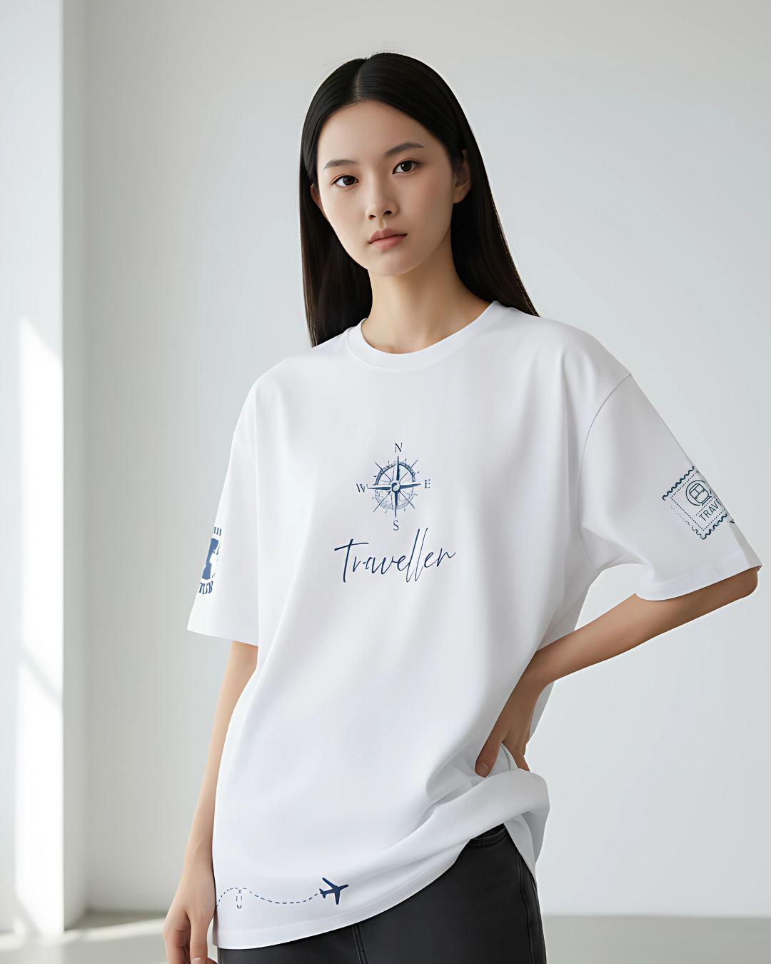 ESROVERSE
White oversized travel-themed T-shirt — unisex casual wear
ESROVERSE | OVERSIZED T-SHIRT | TRAVELLER | Teen | Free Shipping | Free Delivery  

