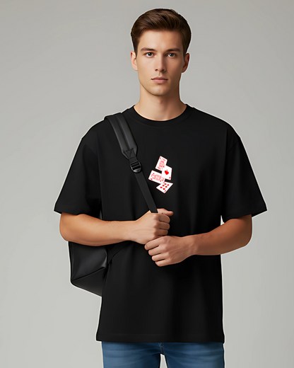 Trendy oversized graphic t-shirt for men in black. Relaxed fit streetwear tee with playing card design. Ideal for everyday outfits.

OVERSIZED | ESROVERSE | UNISEX | FREE SHIPPING | CASUAL T-SHIRT | OVERSIZED TSHIRT | UNISEX
