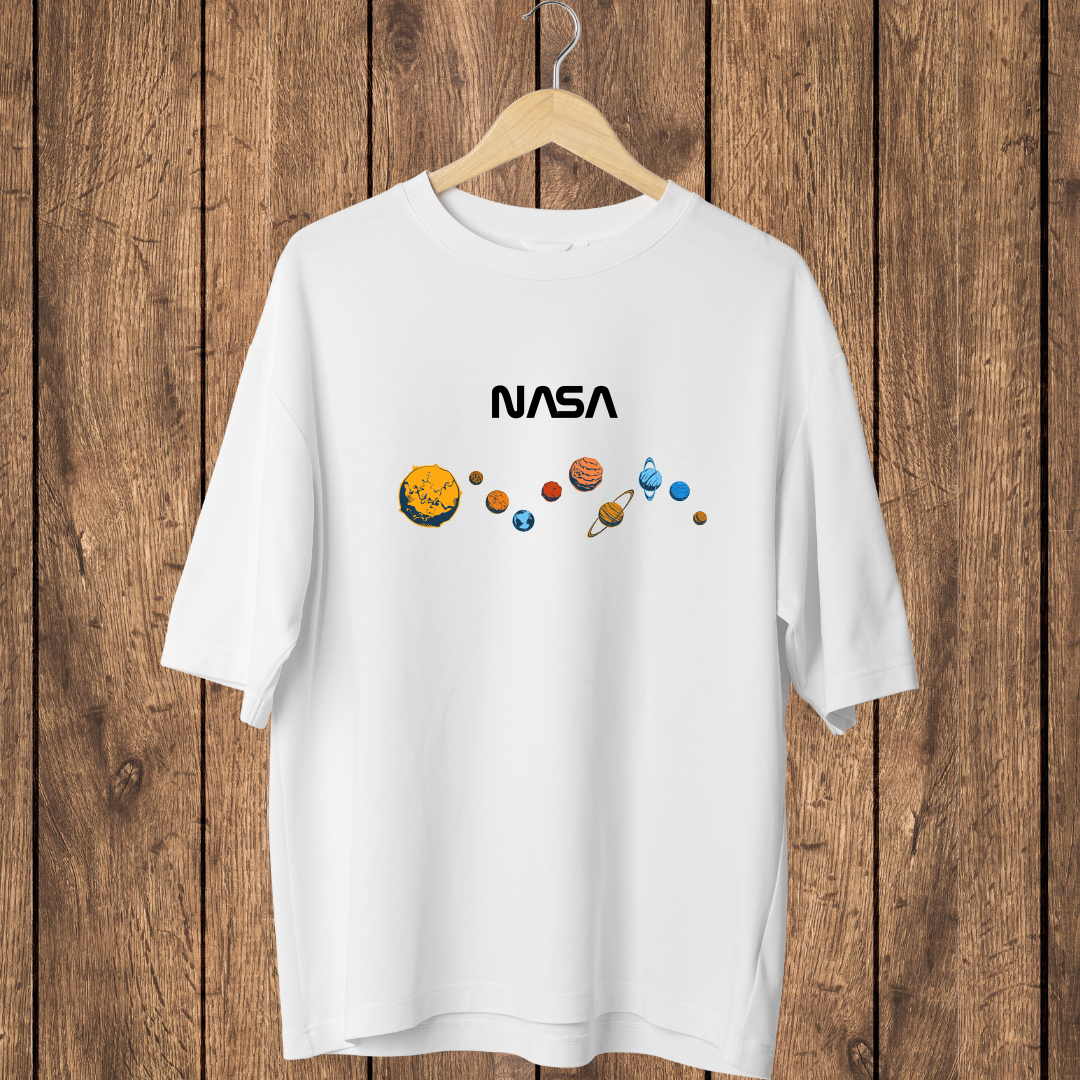 Oversized white cotton t-shirt with NASA graphic – ESROVERSE, free shipping included