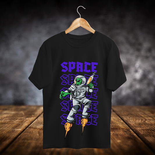 Oversized black cotton t-shirt with alien graphic – ESROVERSE, free shipping included