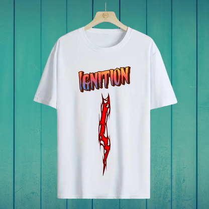 Oversized white cotton t-shirt with ignition graphic – ESROVERSE, free shipping included