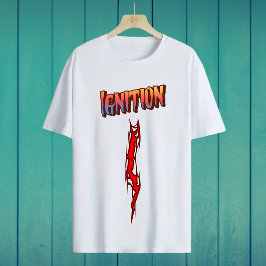 Oversized white cotton t-shirt with ignition graphic – ESROVERSE, free shipping included