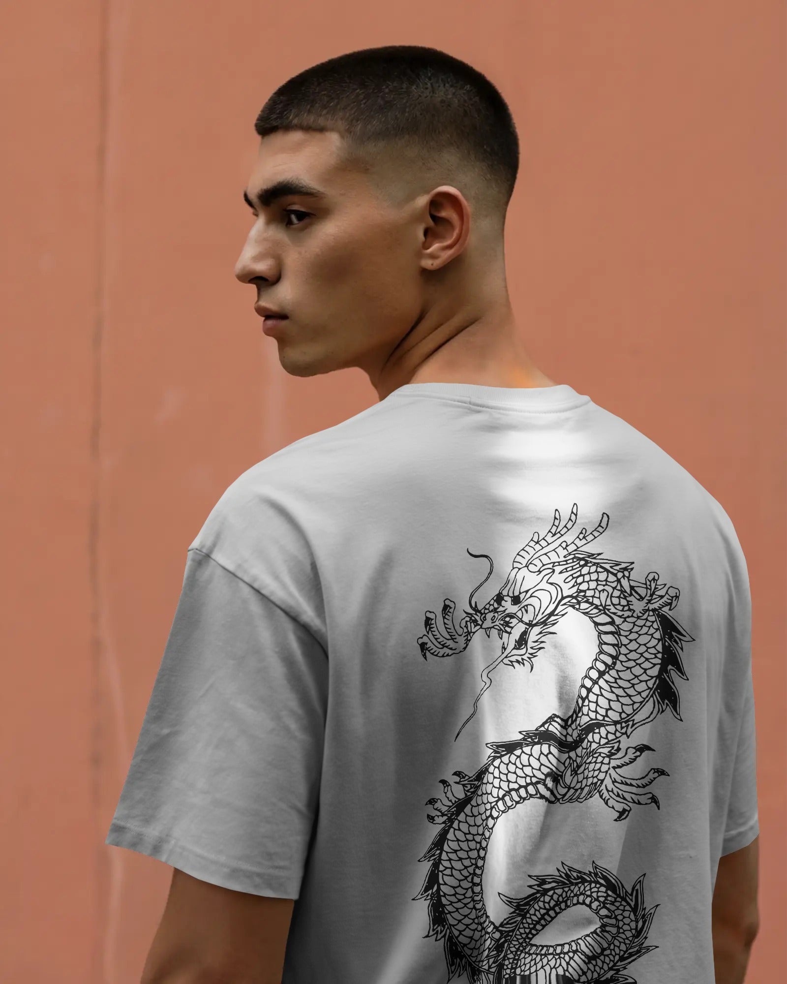 White oversized Casual wear Dragon t-shirt by ESROVERSE – includes free shipping