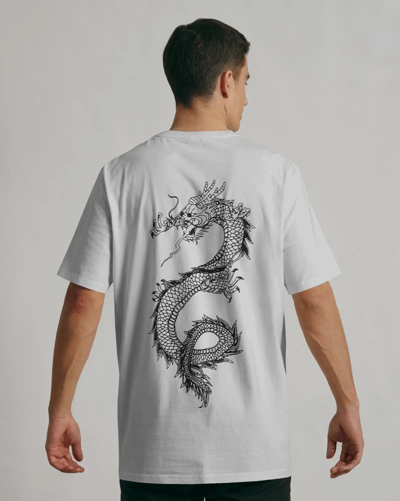 White oversized Casual wear Dragon t-shirt by ESROVERSE – includes free shipping