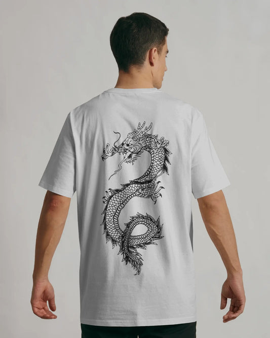White oversized Casual wear Dragon t-shirt by ESROVERSE – includes free shipping