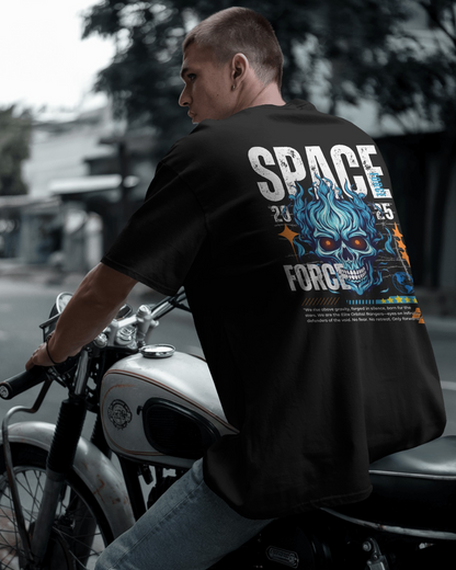Black color skull space oversized astronaut t-shirt by ESROVERSE – includes free shipping - Style - French Terry cotton T-shirt - Clothing 