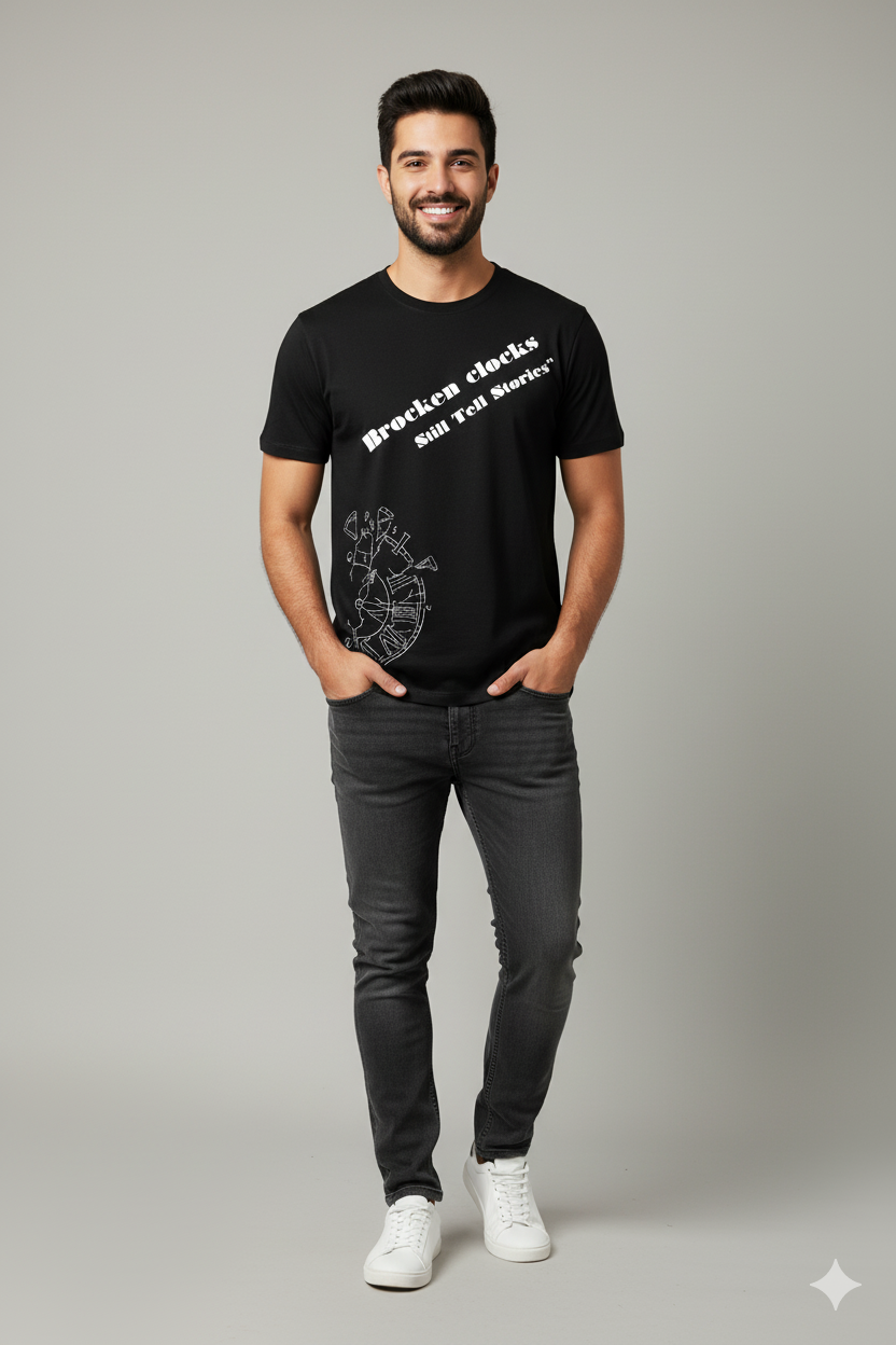 half sleeves Brocken clock T-Shirt (Unisex)