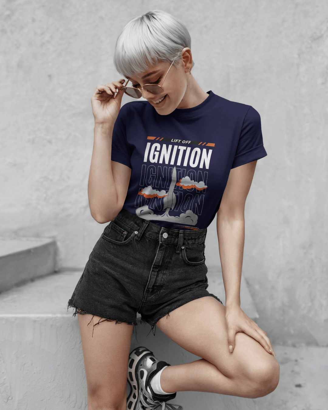 Navy Blue Unisex Half Sleeves oversized Ignition t-shirt by ESROVERSE – includes free shipping - Clothing - Fashion, Rocketry  