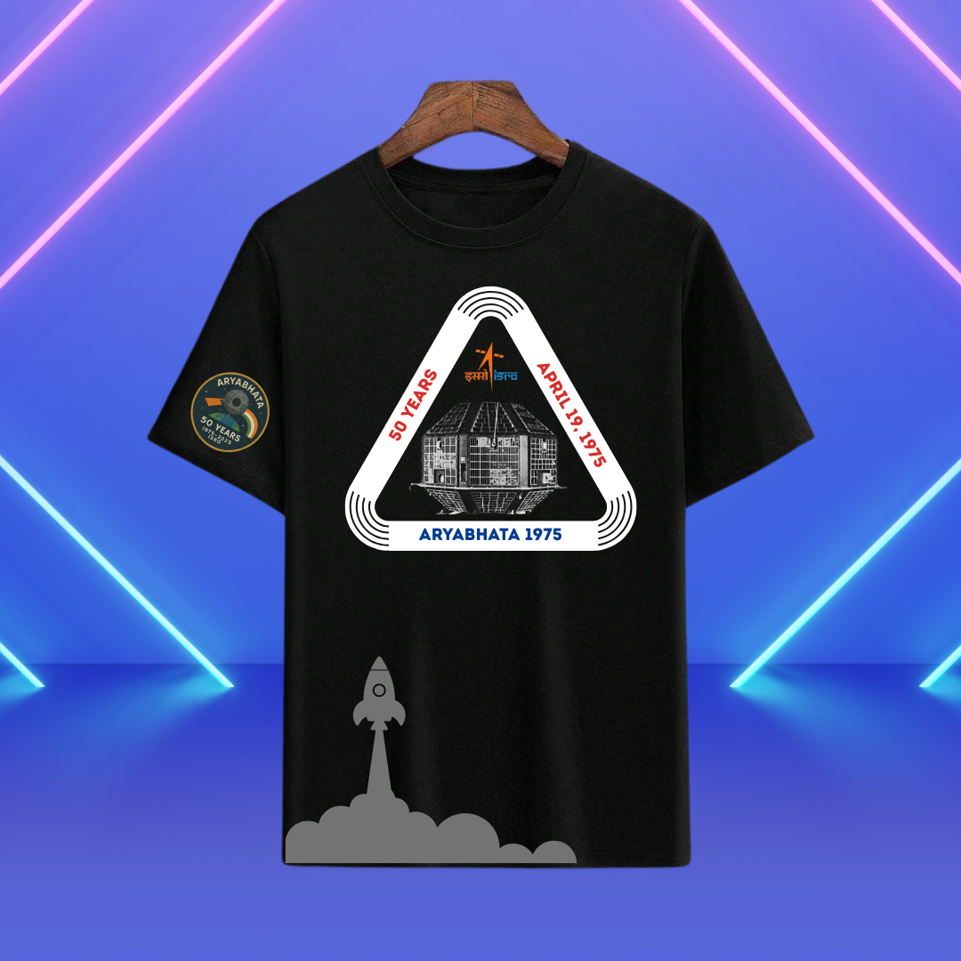 BLACK Oversized ISRO ARYABHATA SATELITE T-shirt by ESROVERSE – includes free shipping