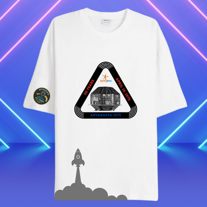 WHITE Oversized ISRO ARYABHATA SATELITE T-shirt by ESROVERSE – includes free shipping