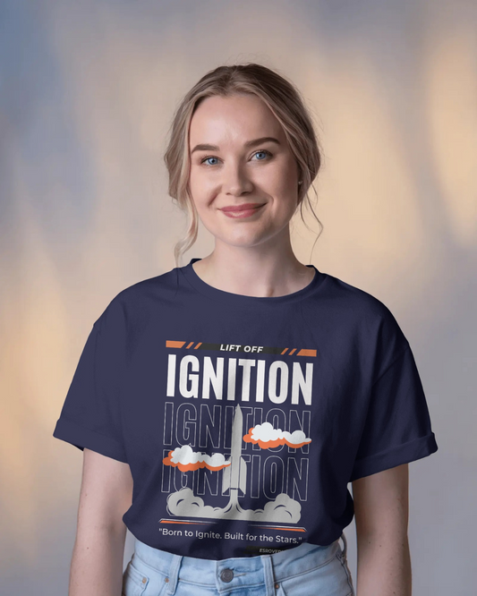 Navy Blue Unisex Half Sleeves oversized Ignition t-shirt by ESROVERSE – includes free shipping - Clothing - Fashion, Rocketry  
