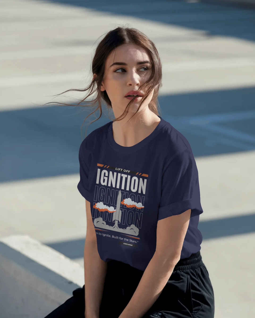 Navy Blue Unisex Half Sleeves oversized Ignition t-shirt by ESROVERSE – includes free shipping - Clothing - Fashion, Rocketry  