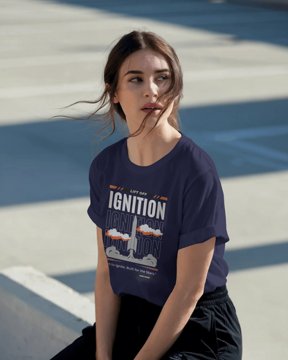 Navy Blue Unisex Half Sleeves oversized Ignition t-shirt by ESROVERSE – includes free shipping - Clothing - Fashion, Rocketry  