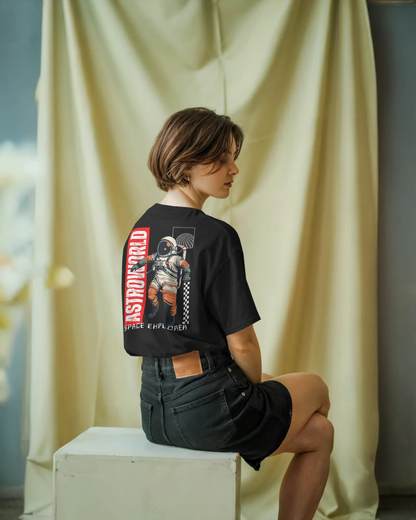 black color oversized astroworld t-shirt unisex astronaut t-shirt by ESROVERSE – includes free shipping