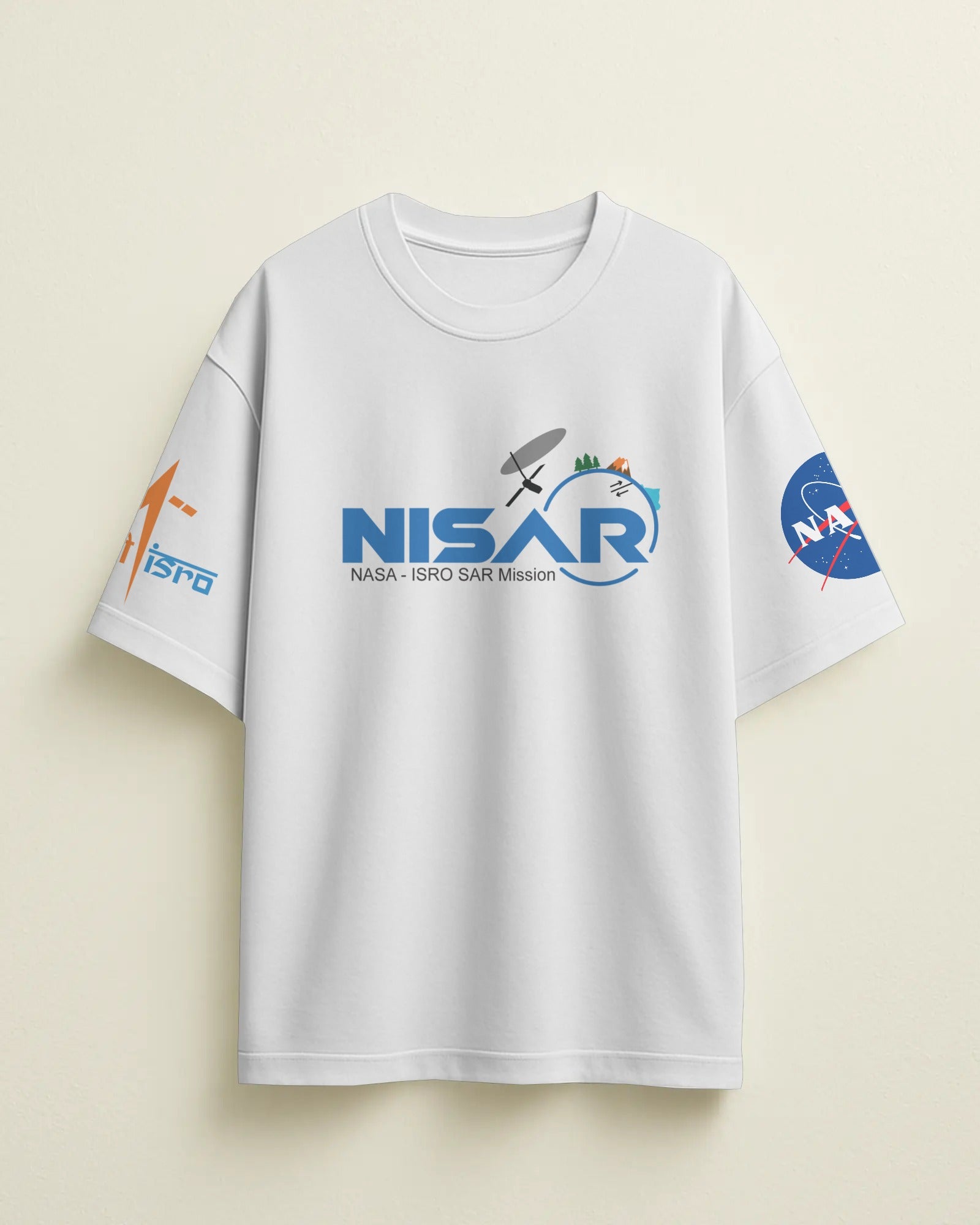 "Model wearing official NISAR mission T-shirt – NASA approved and ISRO licensed – black oversized unisex tee showcasing the India-US space collaboration. High-quality cotton, space-themed design, symbol of national pride."

NISAR, NASA, ISRO, space, India-US collaboration

Oversized T Shirt | NASA T Shirt | ISRO T Shirt | NISAR T Shirt | Historic  shirt | Unisex | Google | Space | 240 GSM Drop shoulder T shirt |  Free Shipping | Premium T Shirt 