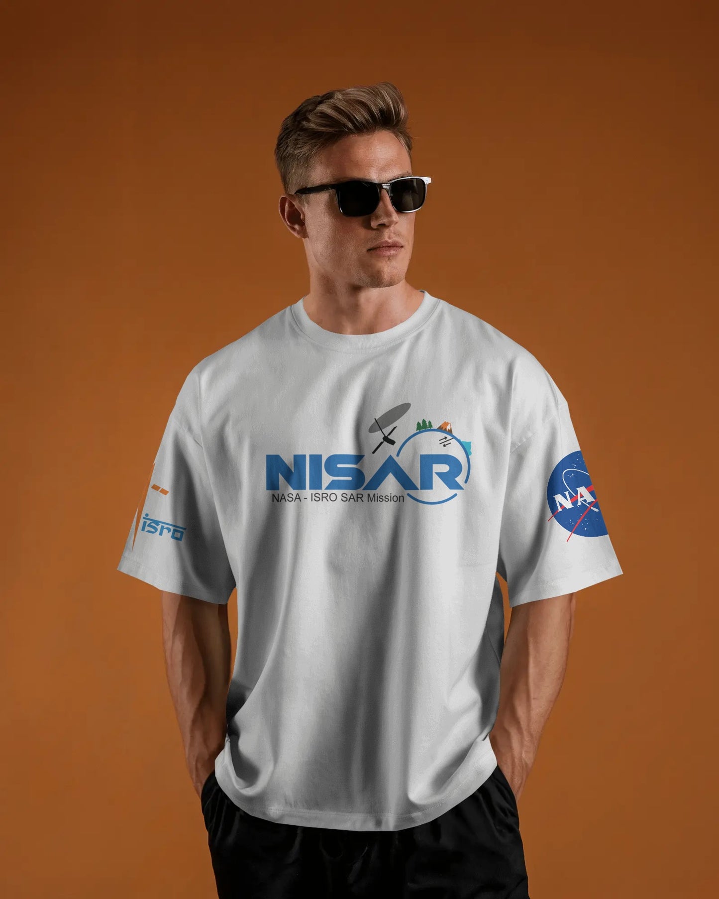 "Model wearing official NISAR mission T-shirt – NASA approved and ISRO licensed – black oversized unisex tee showcasing the India-US space collaboration. High-quality cotton, space-themed design, symbol of national pride."

NISAR, NASA, ISRO, space, India-US collaboration

Oversized T Shirt | NASA T Shirt | ISRO T Shirt | NISAR T Shirt | Historic  shirt | Unisex | Google | Space | 240 GSM Drop shoulder T shirt | 
