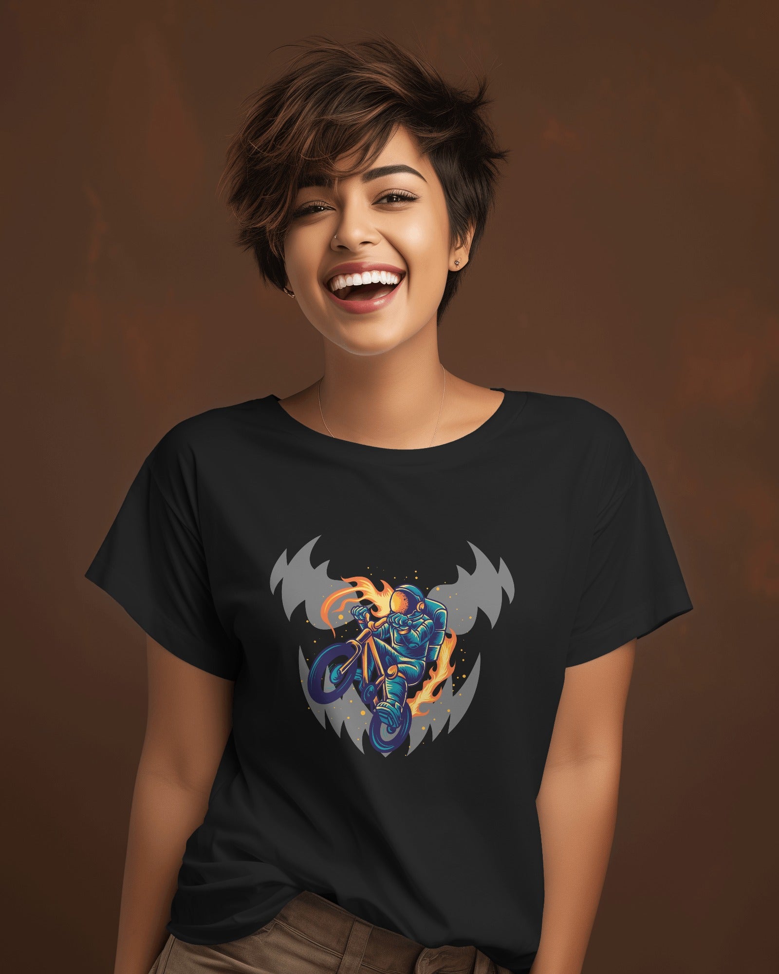 Astronaut Biker black T-Shirt Half Sleeves - ESROVERSE, free shipping included Design T-shirt (Unisex)