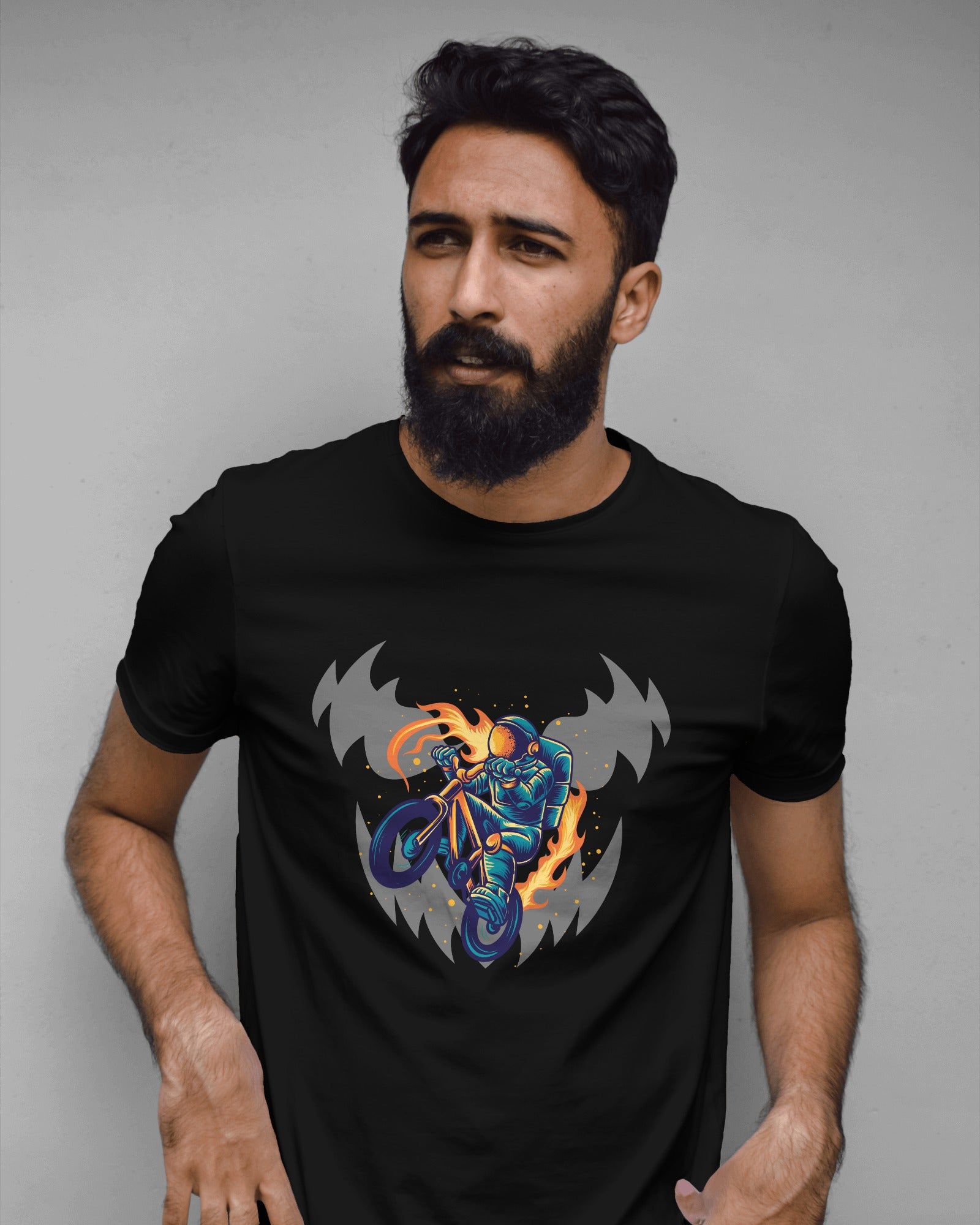 Astronaut Biker black T-Shirt Half Sleeves - ESROVERSE, free shipping included Design T-shirt (Unisex)
