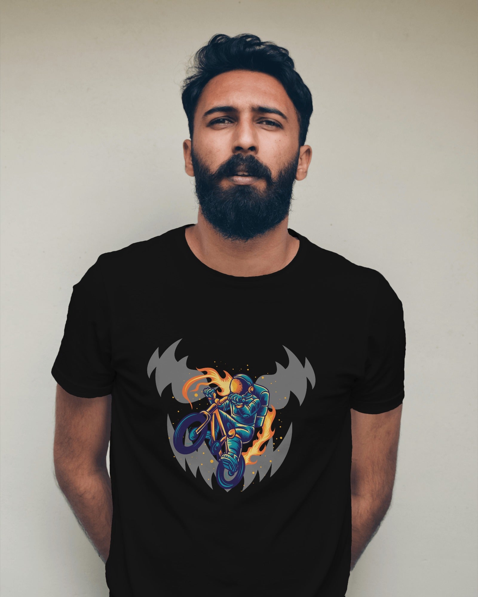 Astronaut Biker black T-Shirt Half Sleeves - ESROVERSE, free shipping included Design T-shirt (Unisex)