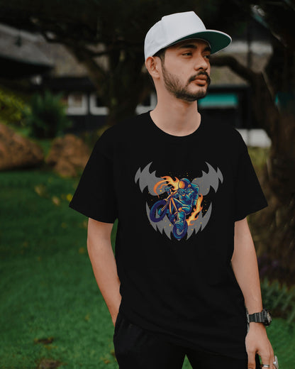 Astronaut Biker black T-Shirt Half Sleeves - ESROVERSE, free shipping included Design T-shirt (Unisex)