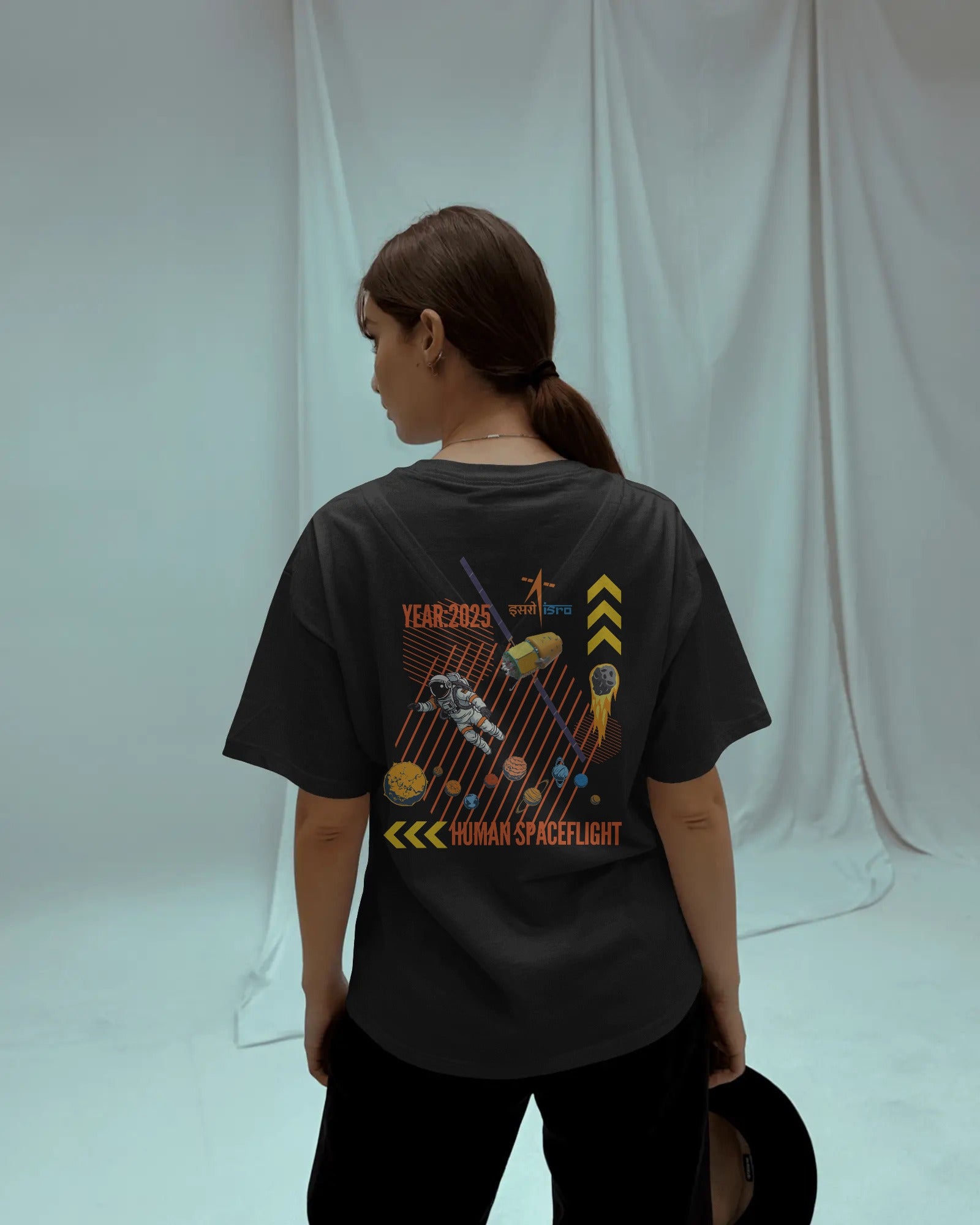 Premium Quality Oversized t-shirt | 100% cotton | Biowash | White Color | Black Color
 
Gaganyaan ISRO White oversized astronaut t-shirt by ESROVERSE – includes free shipping