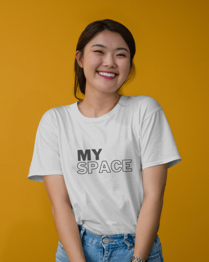 My SPACE white Half sleeves T-shirt - ESROVERSE, free shipping included Design T-shirt (Unisex)  NASA | ISRO | AMAZON | SPACE