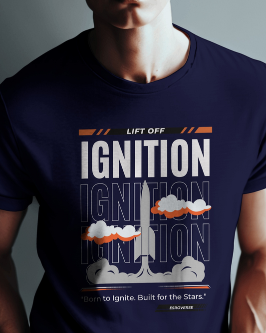 Ignition Navy Blue Half Sleeves Ignition t-shirt by ESROVERSE – includes free shipping