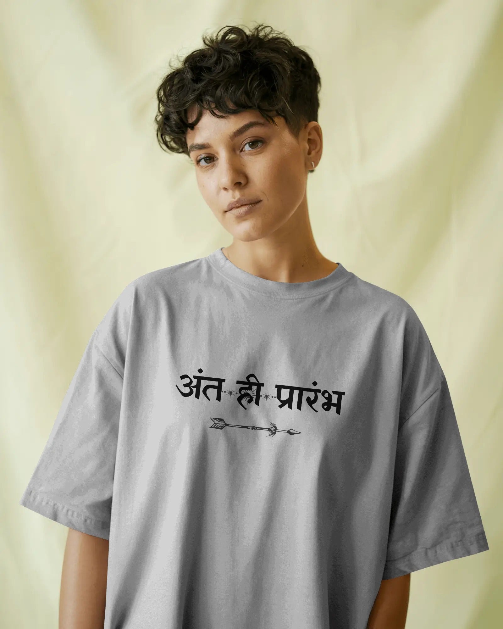 White oversized Ant Hi Prarambh t-shirt by ESROVERSE – includes free shipping

Oversized | Adult | Unisex | White Color | ESROVERSE 