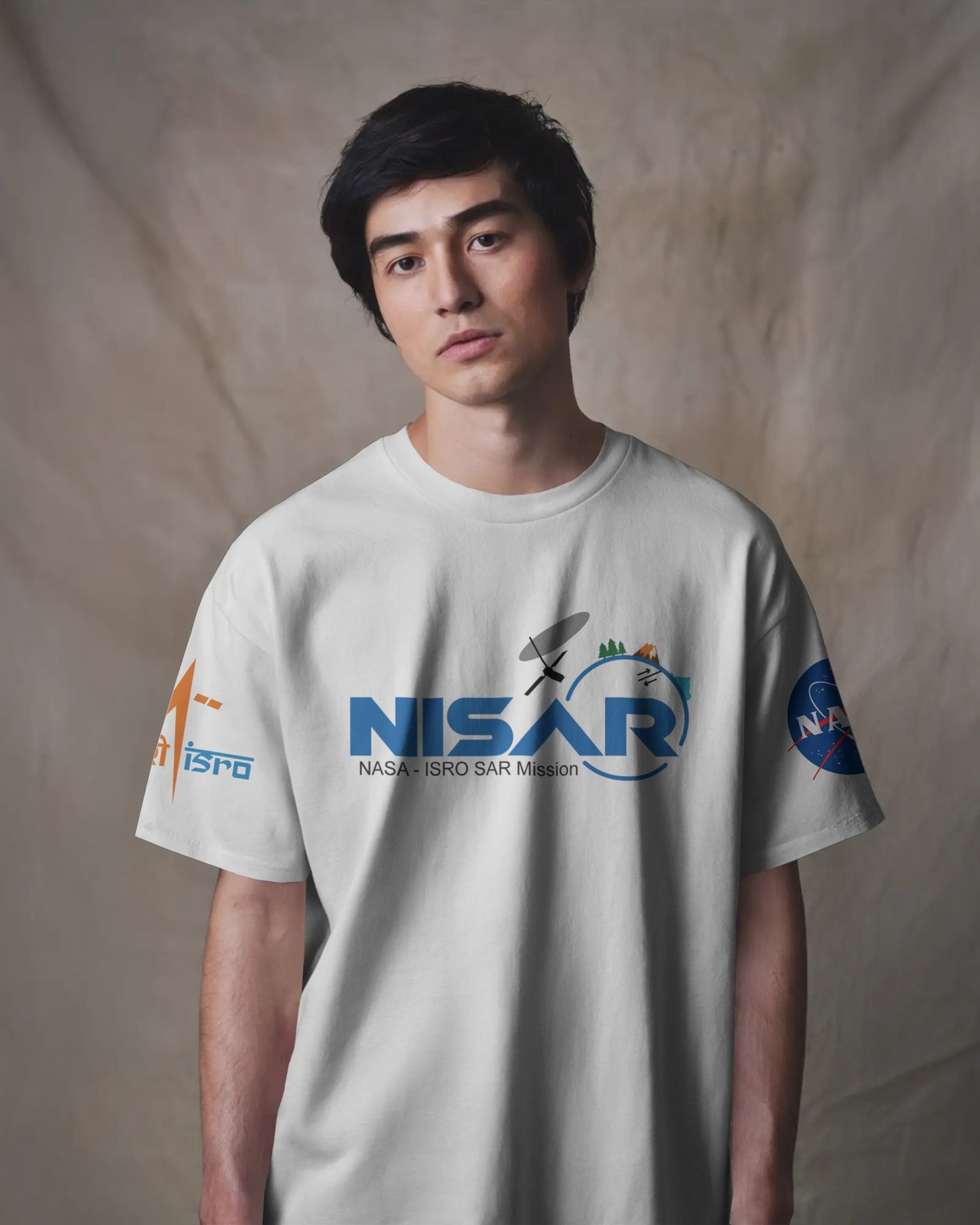 "Model wearing official NISAR mission T-shirt – NASA approved and ISRO licensed – black oversized unisex tee showcasing the India-US space collaboration. High-quality cotton, space-themed design, symbol of national pride."

NISAR, NASA, ISRO, space, India-US collaboration

Oversized T Shirt | NASA T Shirt | ISRO T Shirt | NISAR T Shirt | Historic  shirt | Unisex | Google | Space | 240 GSM Drop shoulder T shirt | 